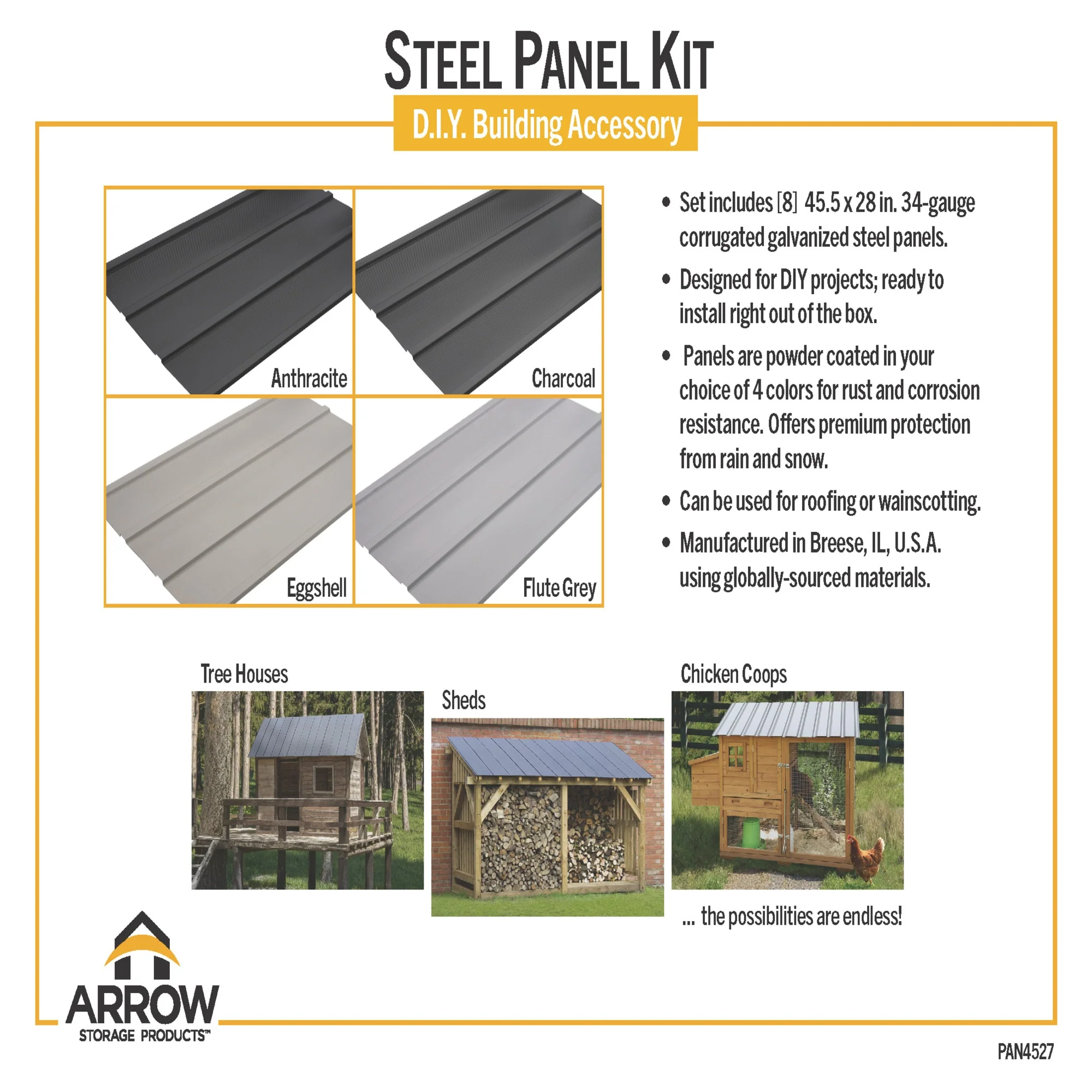 Arrow Steel Panels 2-ft x 4-ft Corrugated Anthracite Galvanized Steel Roof Panel, 8-Pack (PAN4527AN) - Image 5