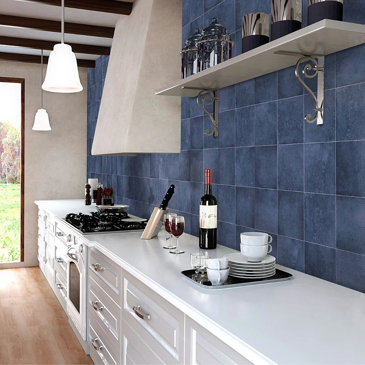 Art Geo Blue 8x8 Matte Porcelain Tile by Elizabeth Sutton - Image 5
