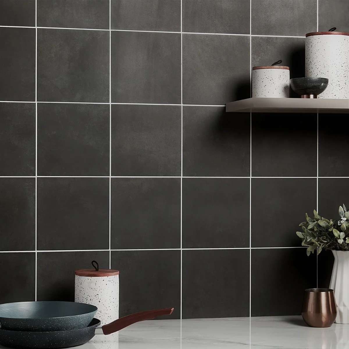 Elizabeth Sutton Charcoal Black Matte Porcelain Tile 8x8 - Image 2