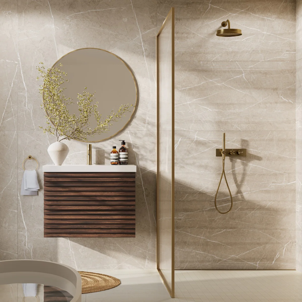 Autograph Crema Beige 48x48 Marble Look Satin Porcelain Tile - Tilebar - Image 5