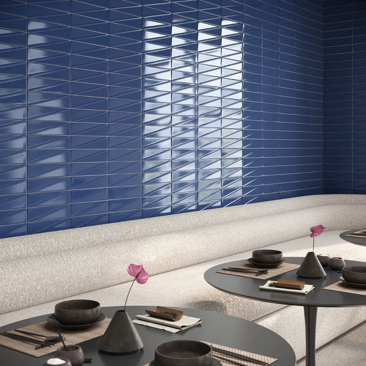 Axelle Azure Blue 3D Glossy Ceramic Subway Tile - 3x12 - Image 7