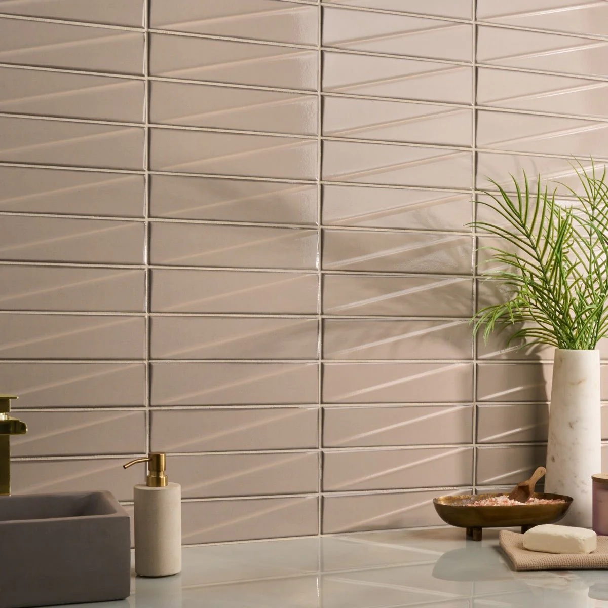 Axelle Dune Beige 3D Glossy Ceramic Subway Tile - 3x12 - Image 4
