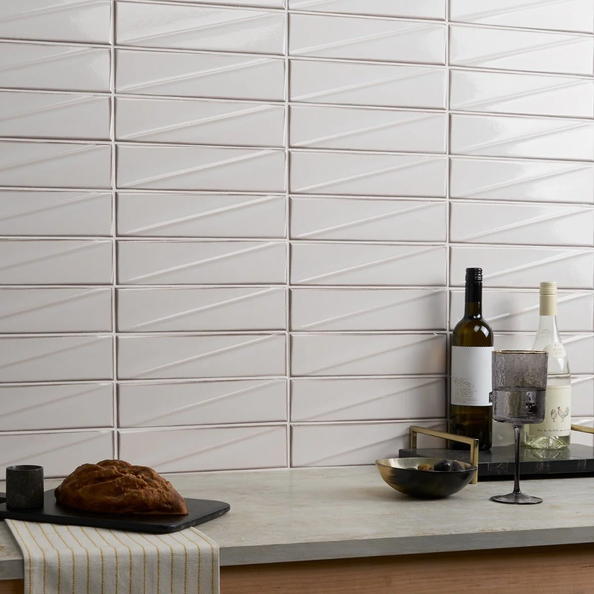 Axelle Ice White 3D Glossy Ceramic Subway Tile - 3x12