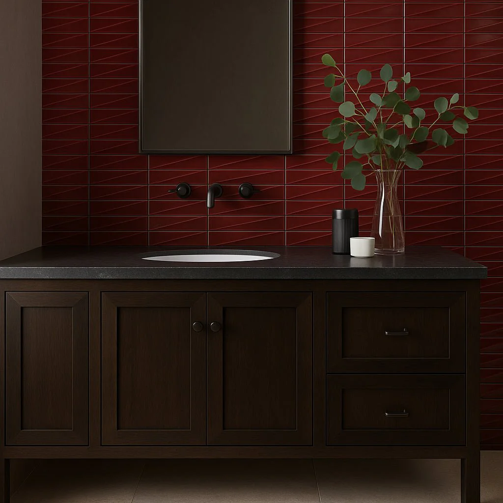 Axelle Ruby Red 3D Glossy Ceramic Subway Tile - 3x12 - Image 10