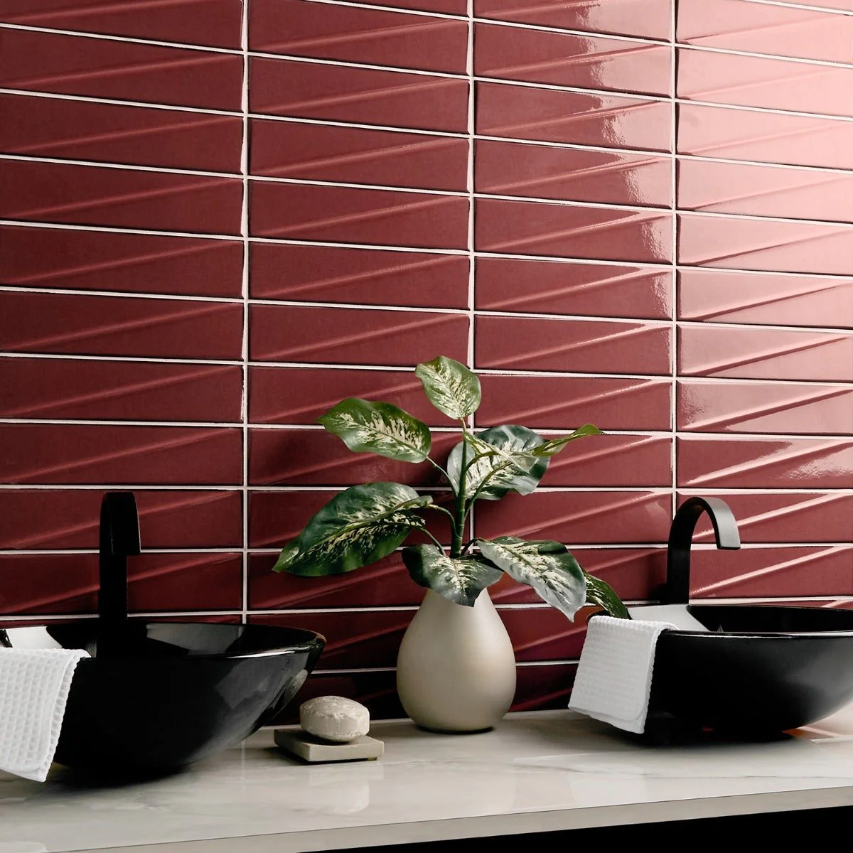 Axelle Ruby Red 3D Glossy Ceramic Subway Tile - 3x12 - Image 7