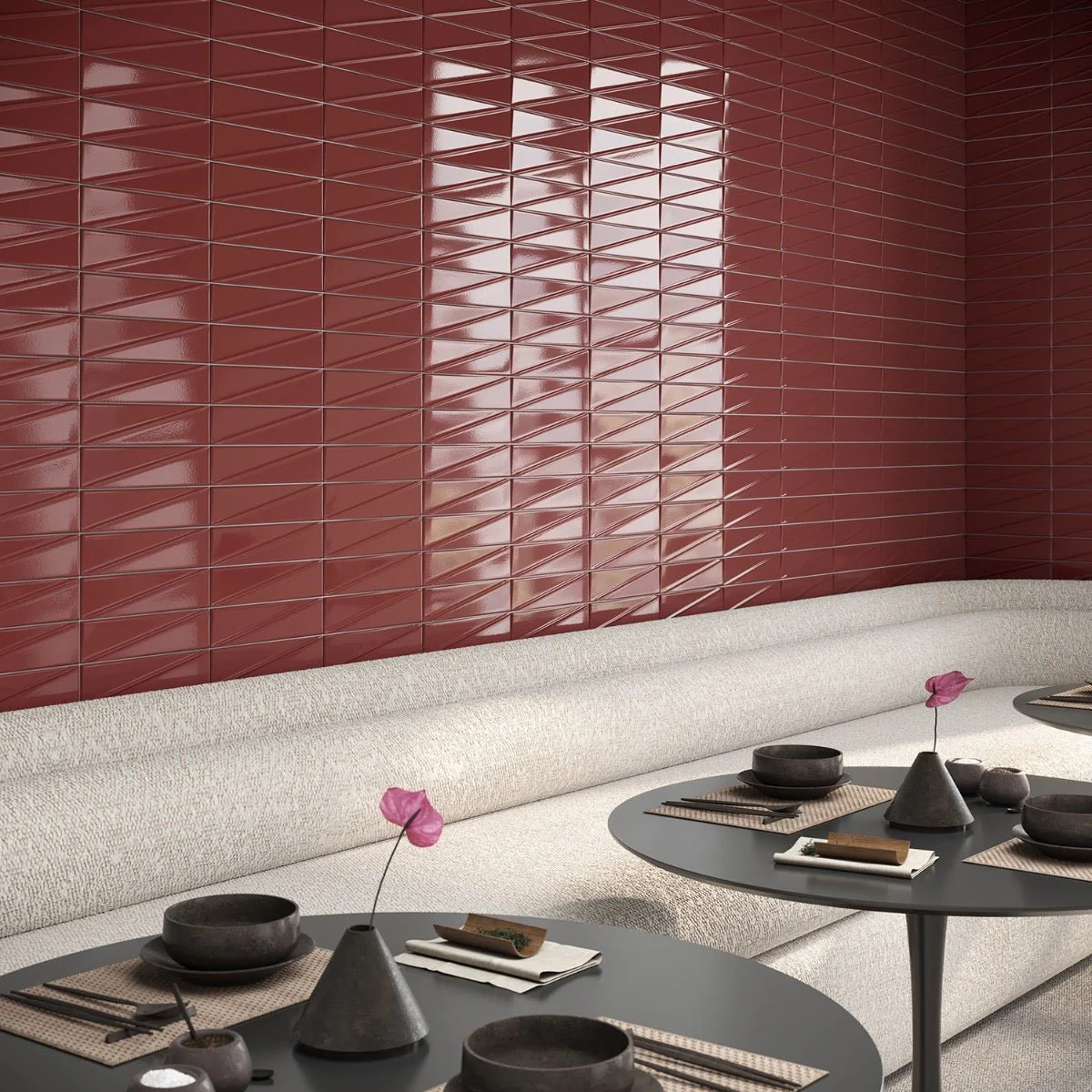 Axelle Ruby Red 3D Glossy Ceramic Subway Tile - 3x12 - Image 8