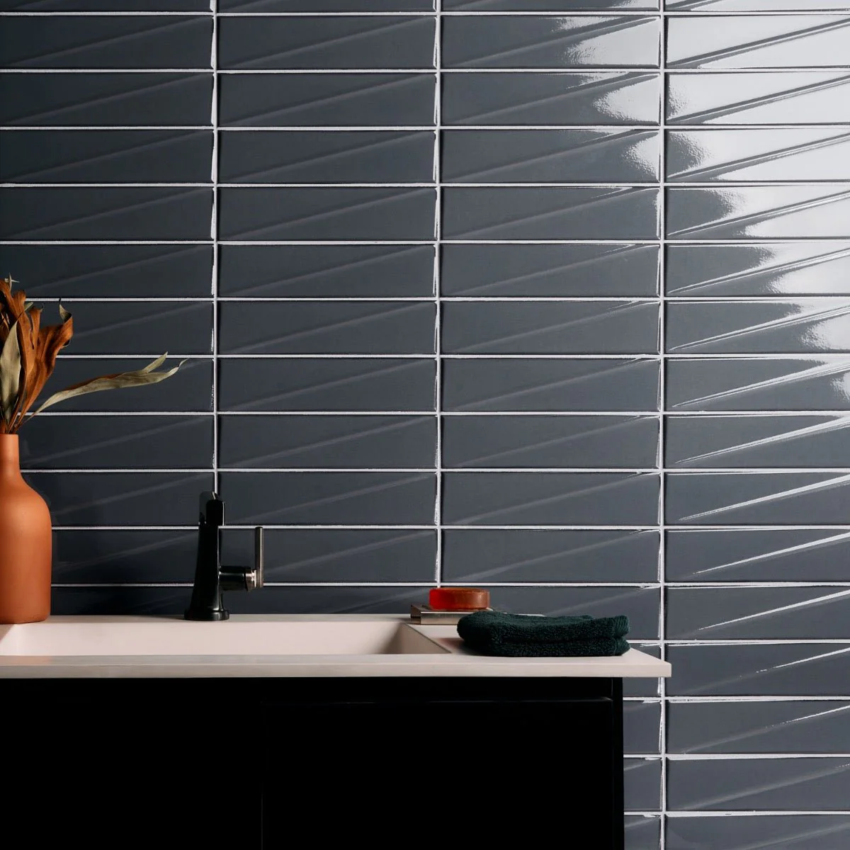 Axelle Storm Gray 3D Glossy Ceramic Subway Tile - 3x12 - Image 4