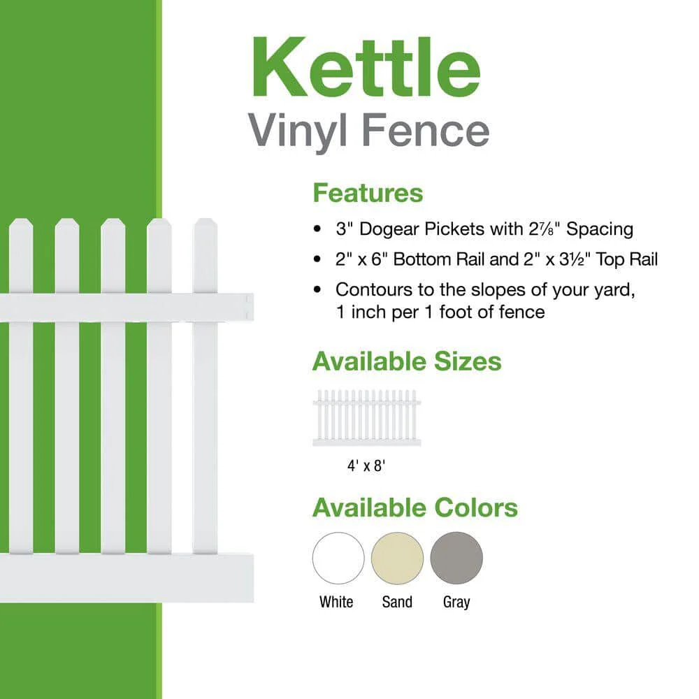 Barrette Outdoor Living Kettle Scallop Vinyl Fence Panel 4 ft. x 8 ft. - White - Image 9