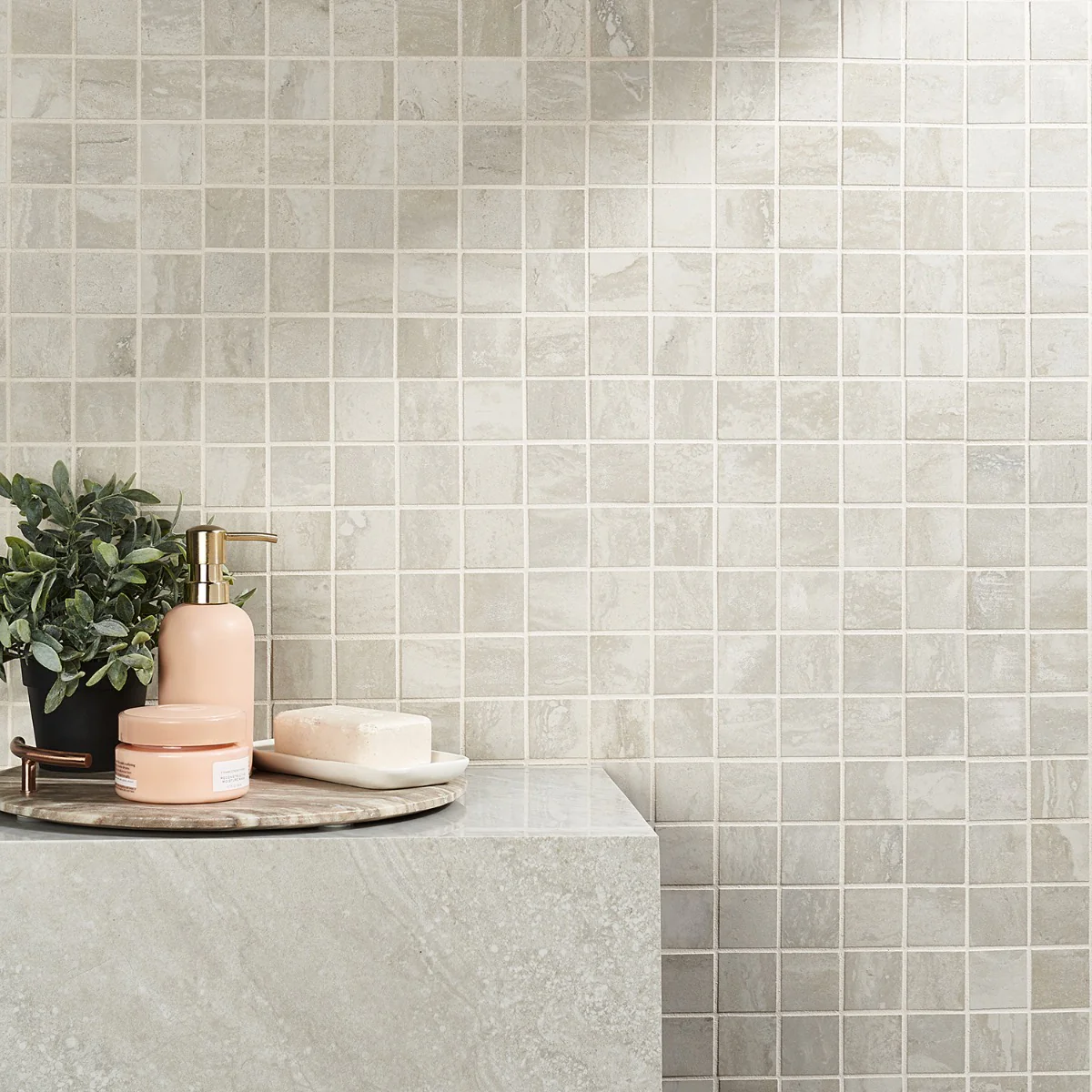 Basic Travertine Beige & Cream 2x2 Matte Porcelain Mosaic Tile - Image 2