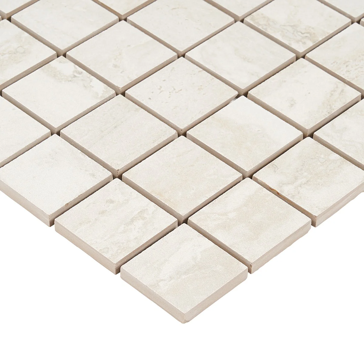 Basic Travertine Beige & Cream 2x2 Matte Porcelain Mosaic Tile - Image 6