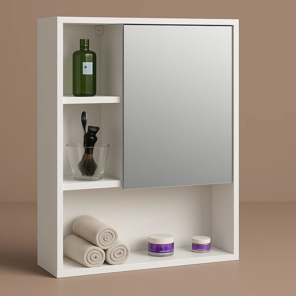 Basicwise Wall Mount Bathroom Mirrored Storage Cabinet with Adjustable Shelves, White