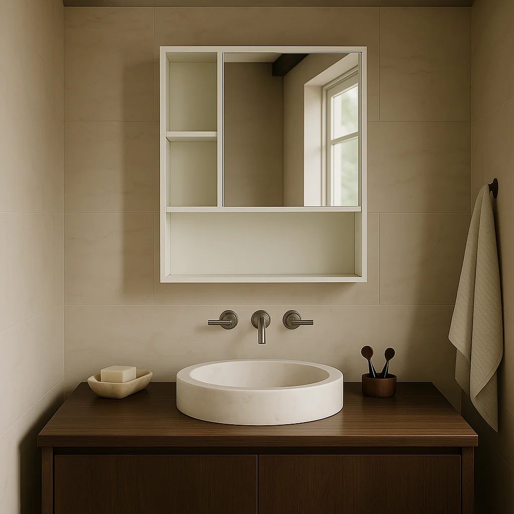 Basicwise Wall Mount Bathroom Mirrored Storage Cabinet with Adjustable Shelves, White - Image 2