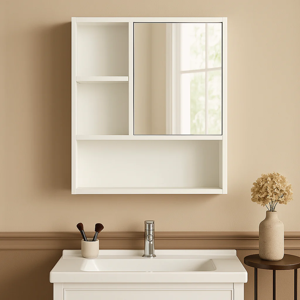 Basicwise Wall Mount Bathroom Mirrored Storage Cabinet with Adjustable Shelves, White - Image 3