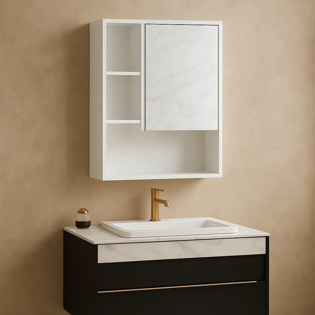 Basicwise Wall Mount Bathroom Mirrored Storage Cabinet with Adjustable Shelves, White - Image 4