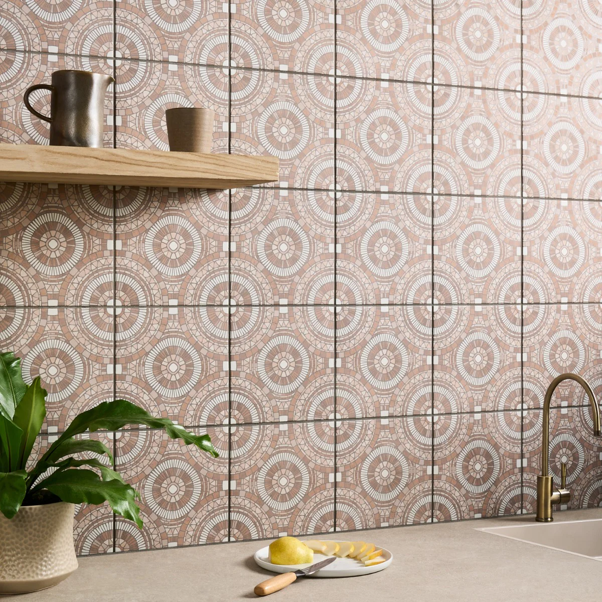 Basilico Terracotta Matte Porcelain Tile - 8x8 Art Nouveau Design - Image 2