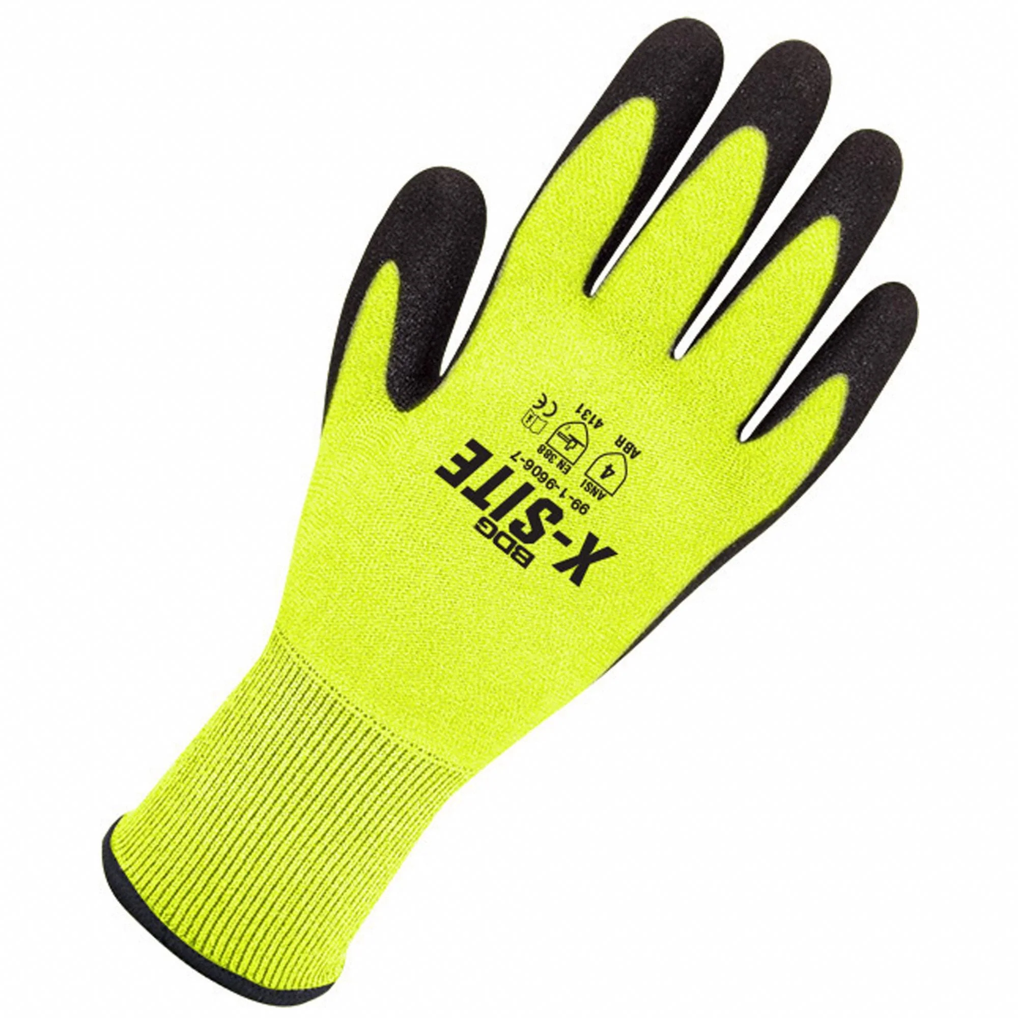 BDG X-Site Foam Nitrile Coated Gloves, ANSI Abrasion Level 4, Size L, Yellow