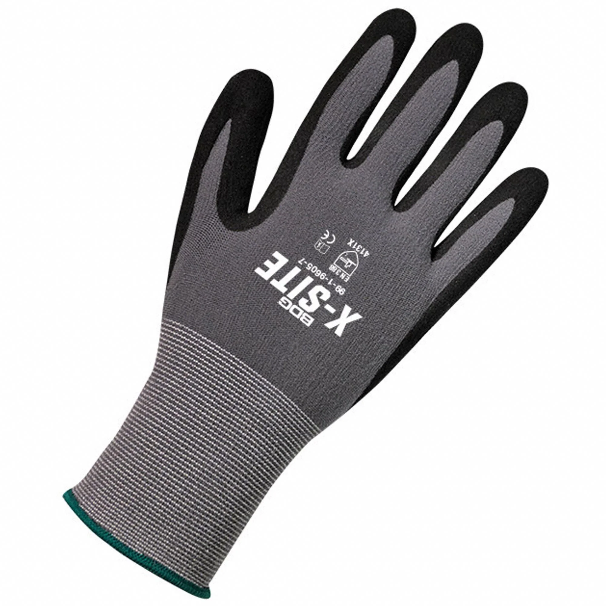 BDG X-Site Foam Nitrile Coated Gloves - Palm Dipped, ANSI Level 4 Abrasion, Large Gray