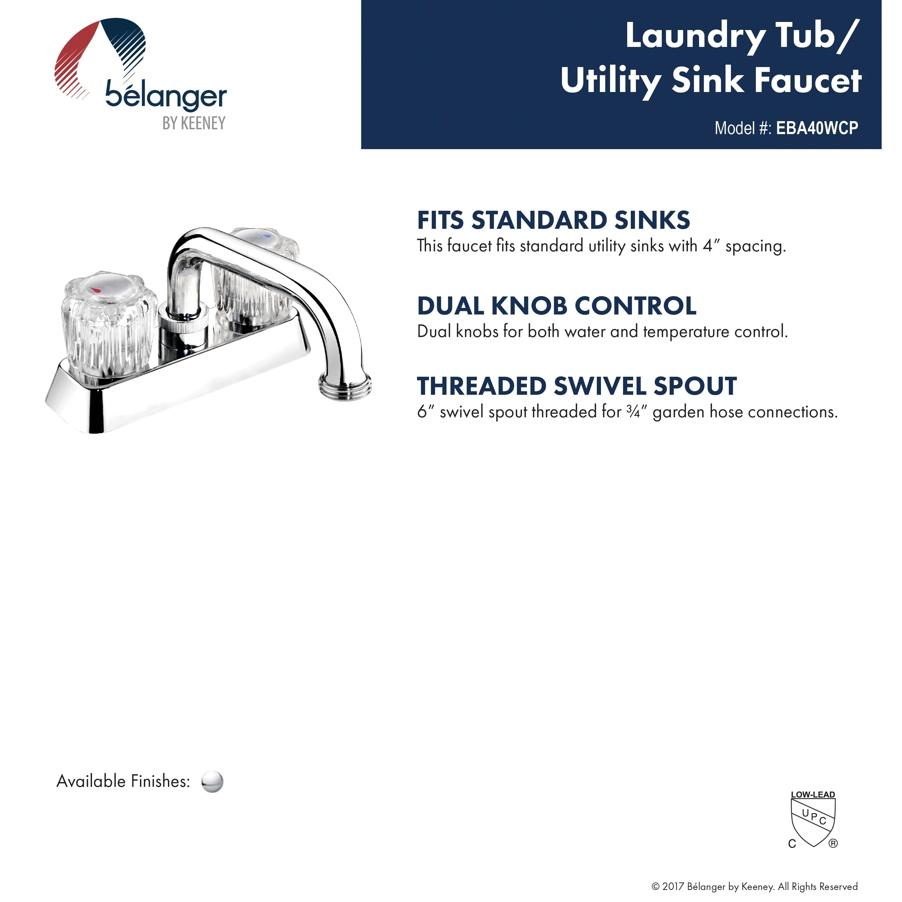Belanger Essential Polished Chrome Dual Handle Utility Faucet - 2-Hole Deck Mount - Image 3