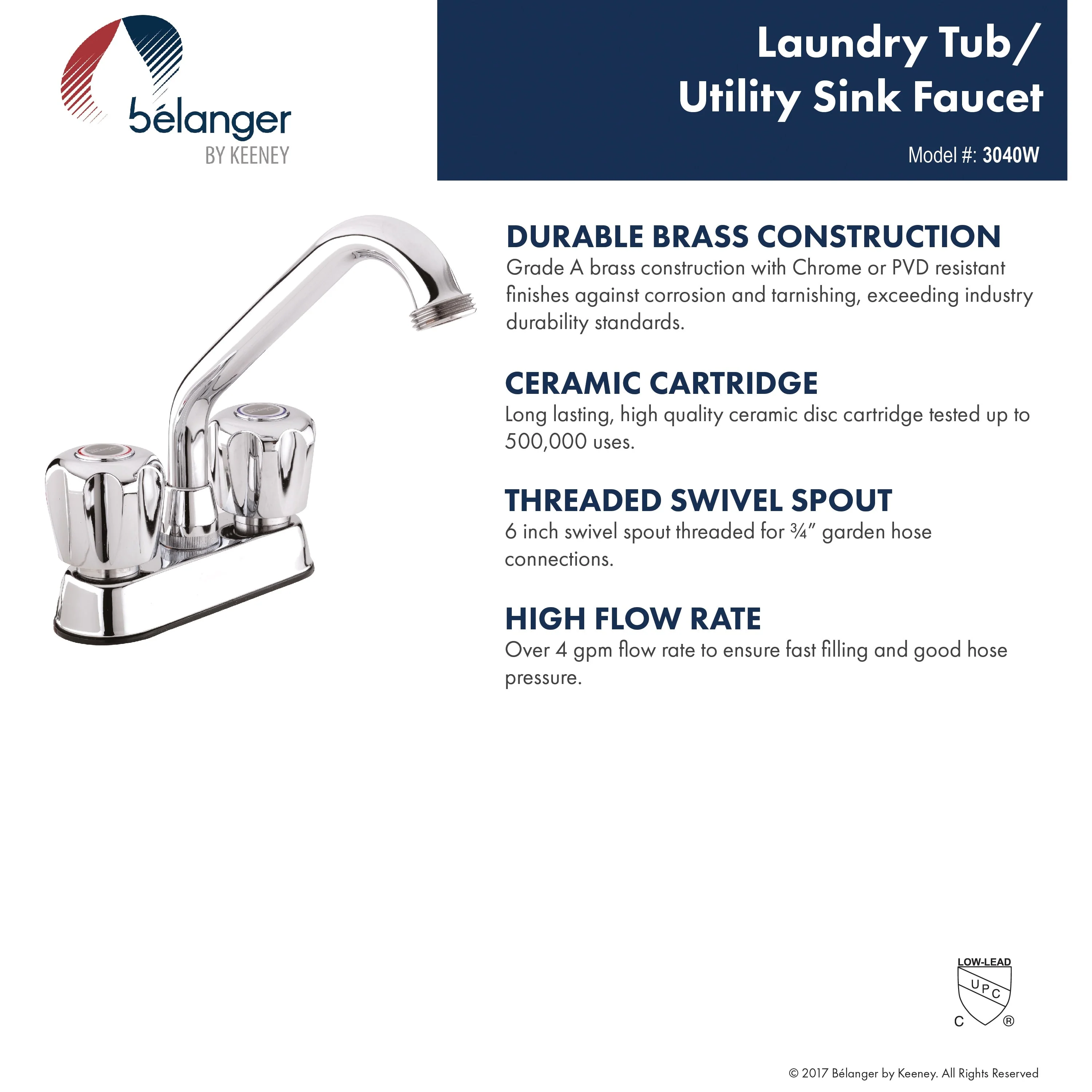 Belanger Polished Chrome 2-Handle Utility Faucet - Image 3