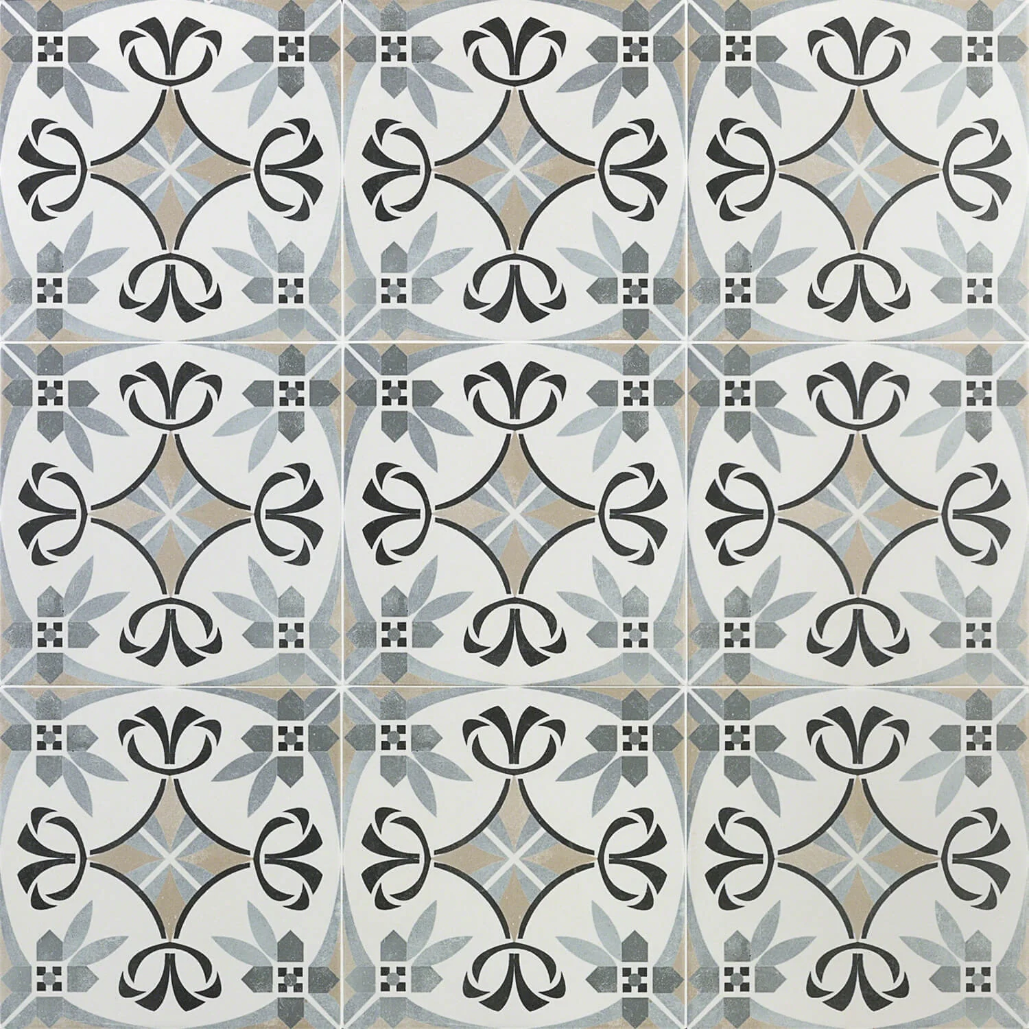 Bella Royale Gray 9x9 Matte Porcelain Tile - Encaustic Look - Image 3