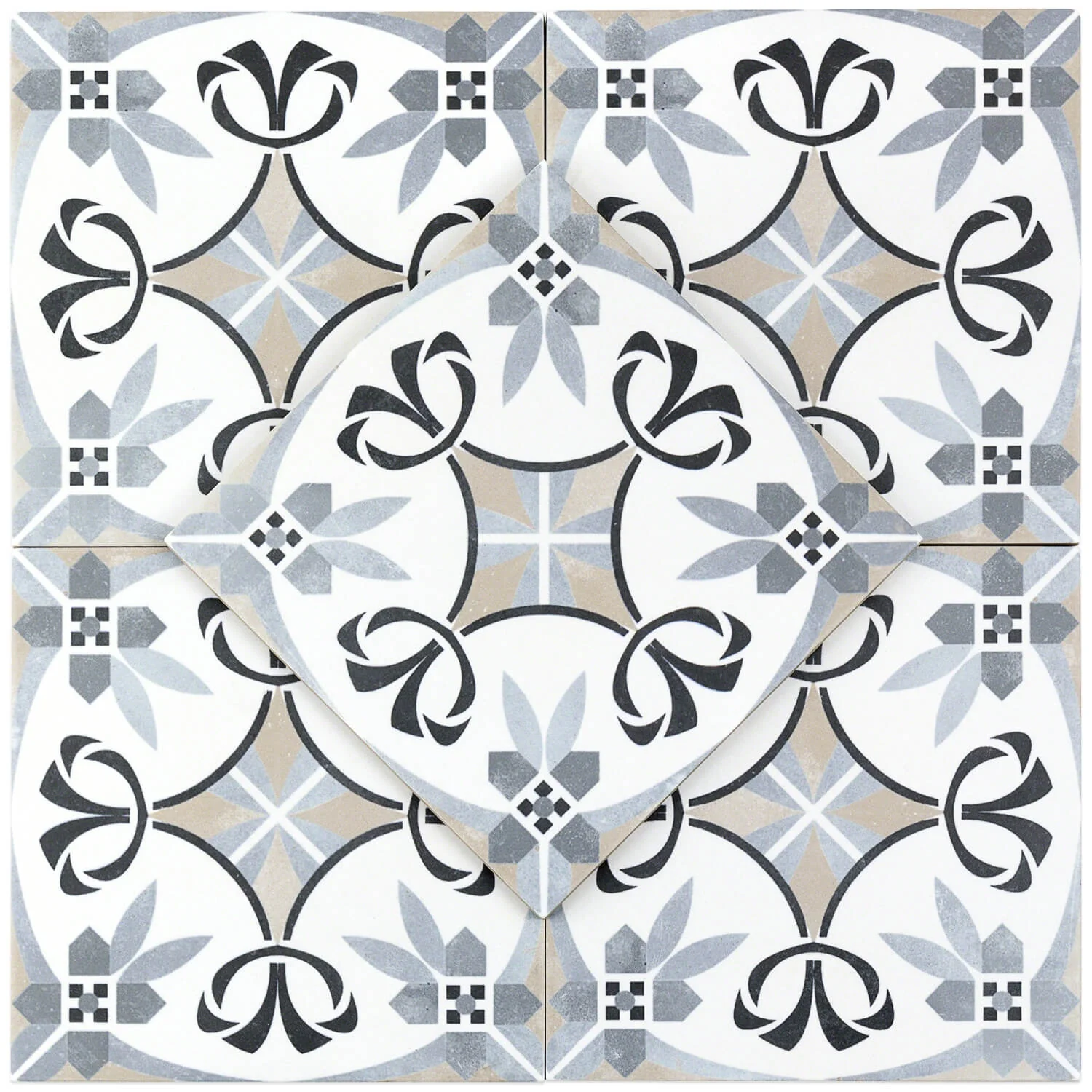 Bella Royale Gray 9x9 Matte Porcelain Tile - Encaustic Look - Image 9