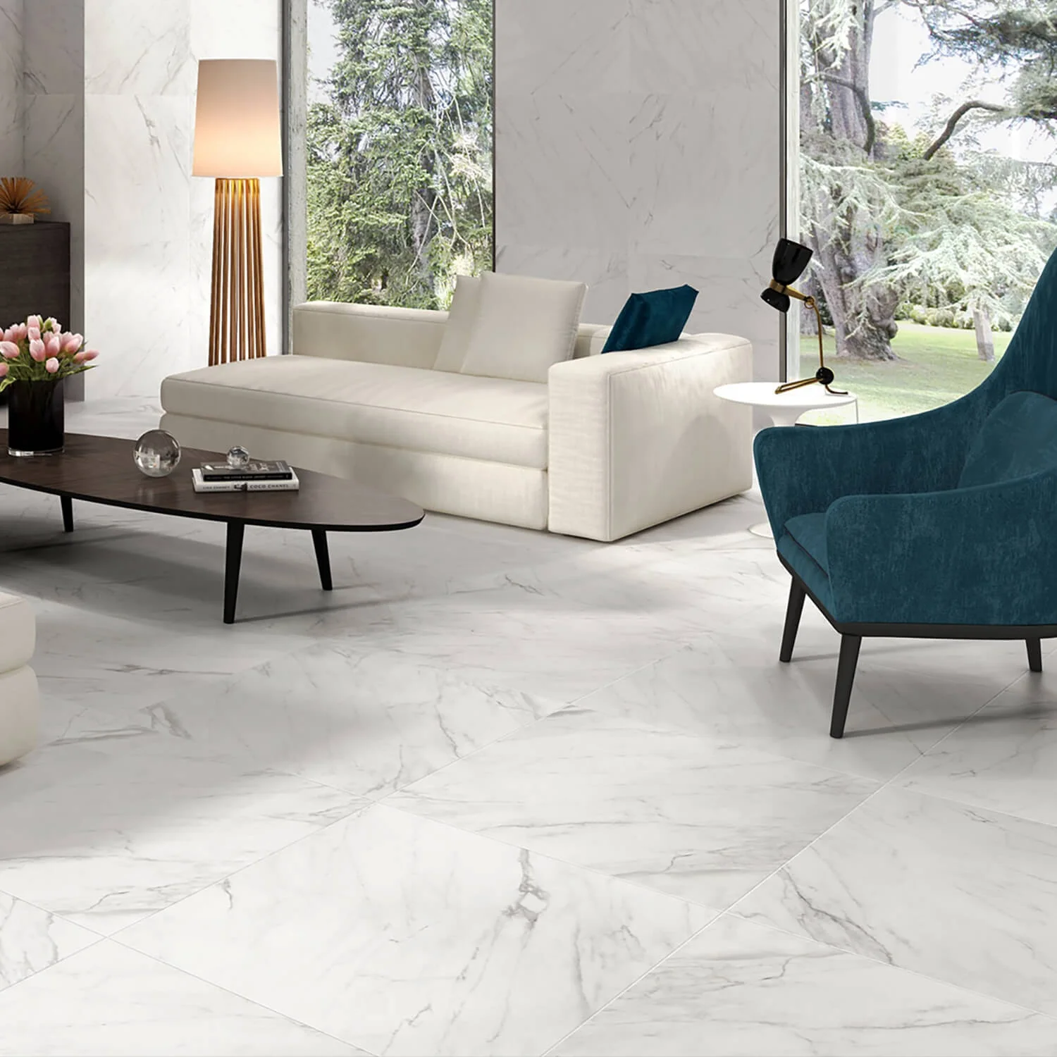 Belvedere Bianco Marble Look Porcelain Tile 30x30 - Lux Tile