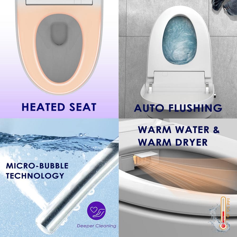 BENOLTI BN-6100S: Tankless Elongated Smart Bidet Toilet with Auto Flush & Heated Seat in White - Image 2