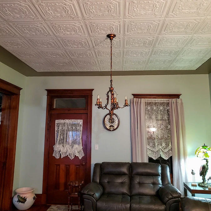 Bijou and Bee Bee A La Maison Ceilings 1.67-ft x 1.67-ft Bijou and Bee Plain White Polystyrene Surface-mount Ceiling Tile (8-Pack, 21.6-sq ft / Case) - Image 4