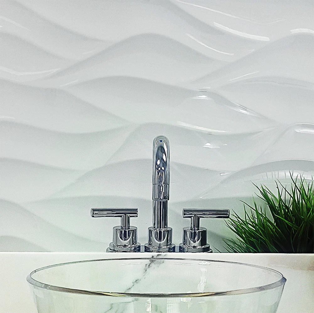 Billowy Clouds White 12x36 Polished Ceramic Wall Tile - Lux Tile