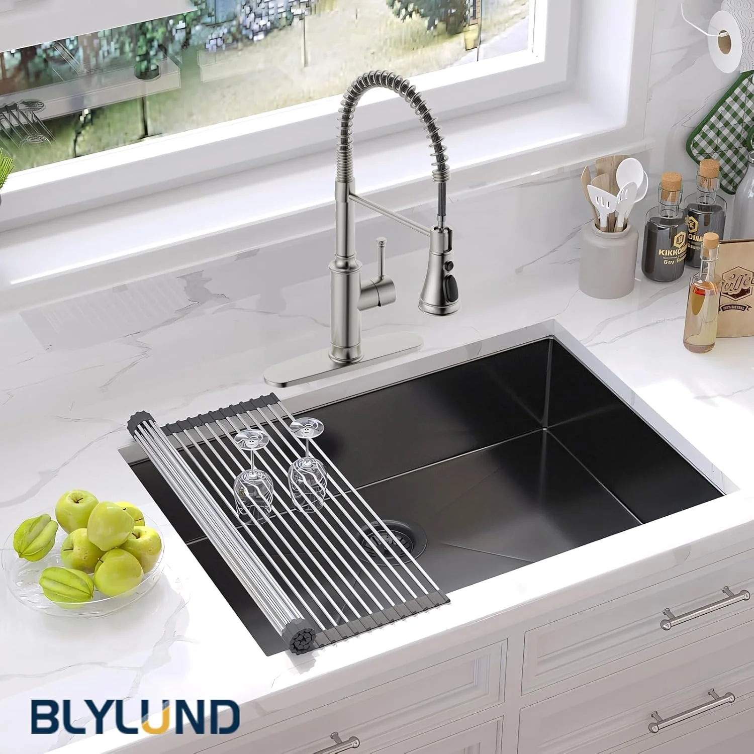 BLYLUND Commercial Kitchen Faucet with Pull Down Sprayer, Brushed Nickel - Image 2