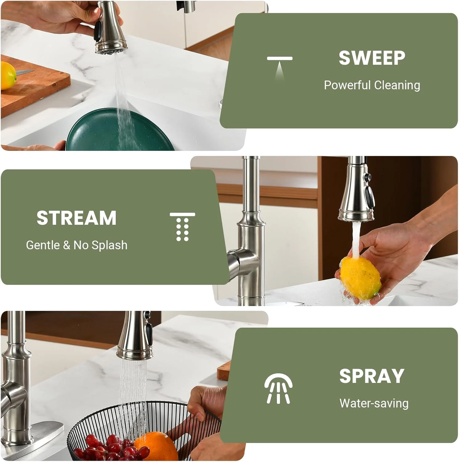 BLYLUND Commercial Kitchen Faucet with Pull Down Sprayer, Brushed Nickel - Image 3