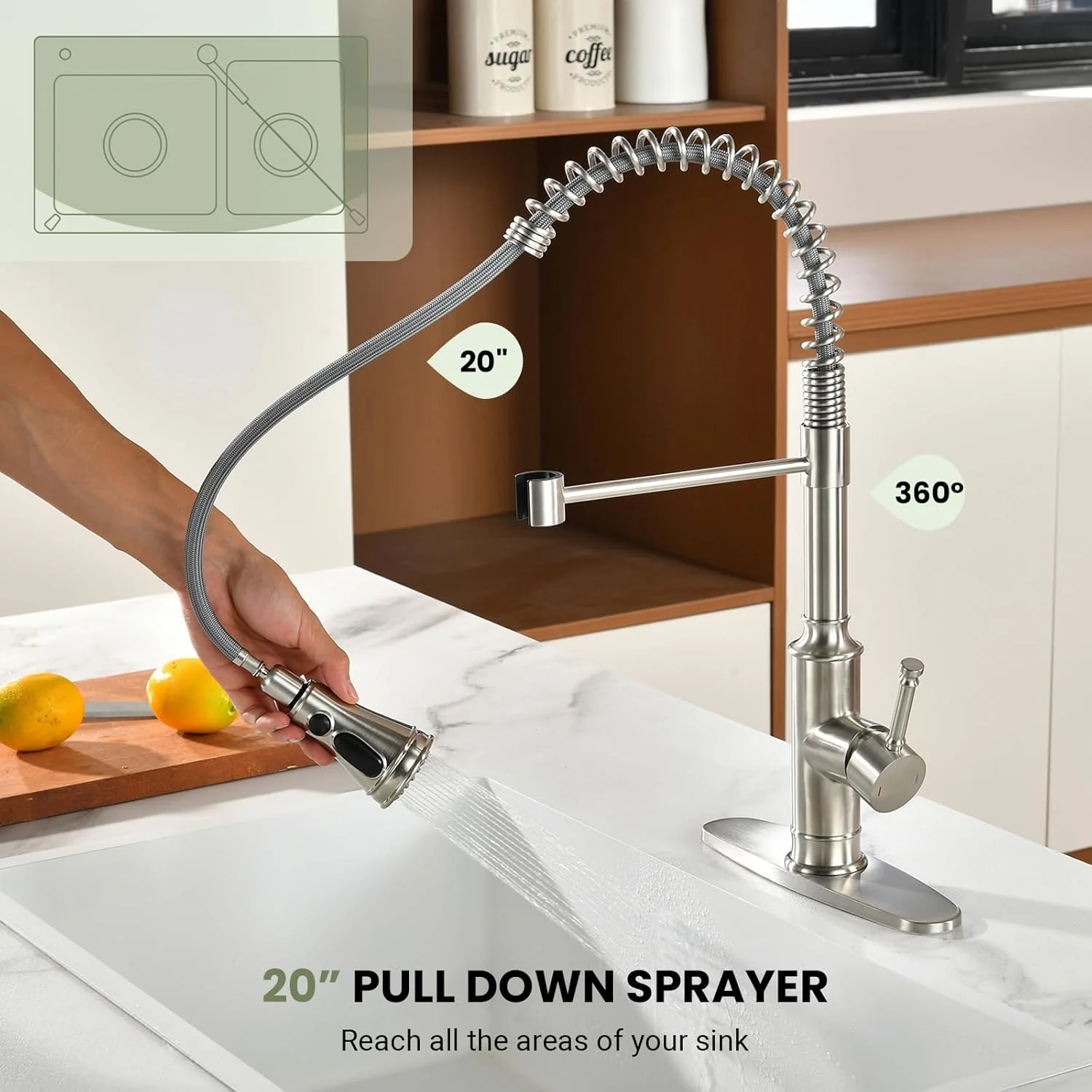 BLYLUND Commercial Kitchen Faucet with Pull Down Sprayer, Brushed Nickel - Image 4