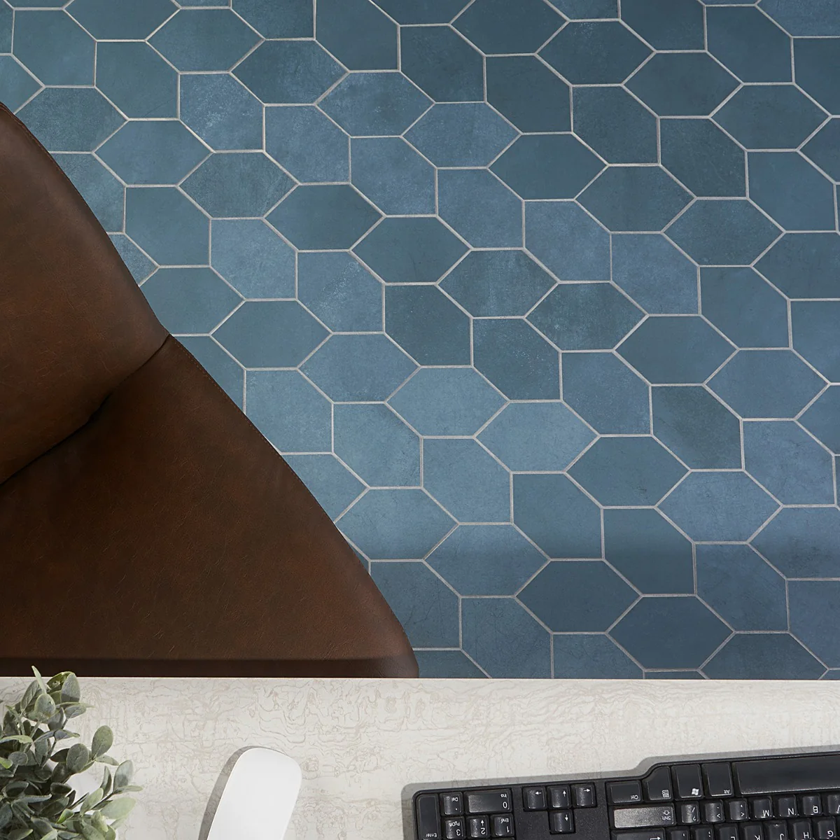 Bond Indio Blue Foliage Hexagon Matte Porcelain Mosaic Tile - Lux Tile - Image 3