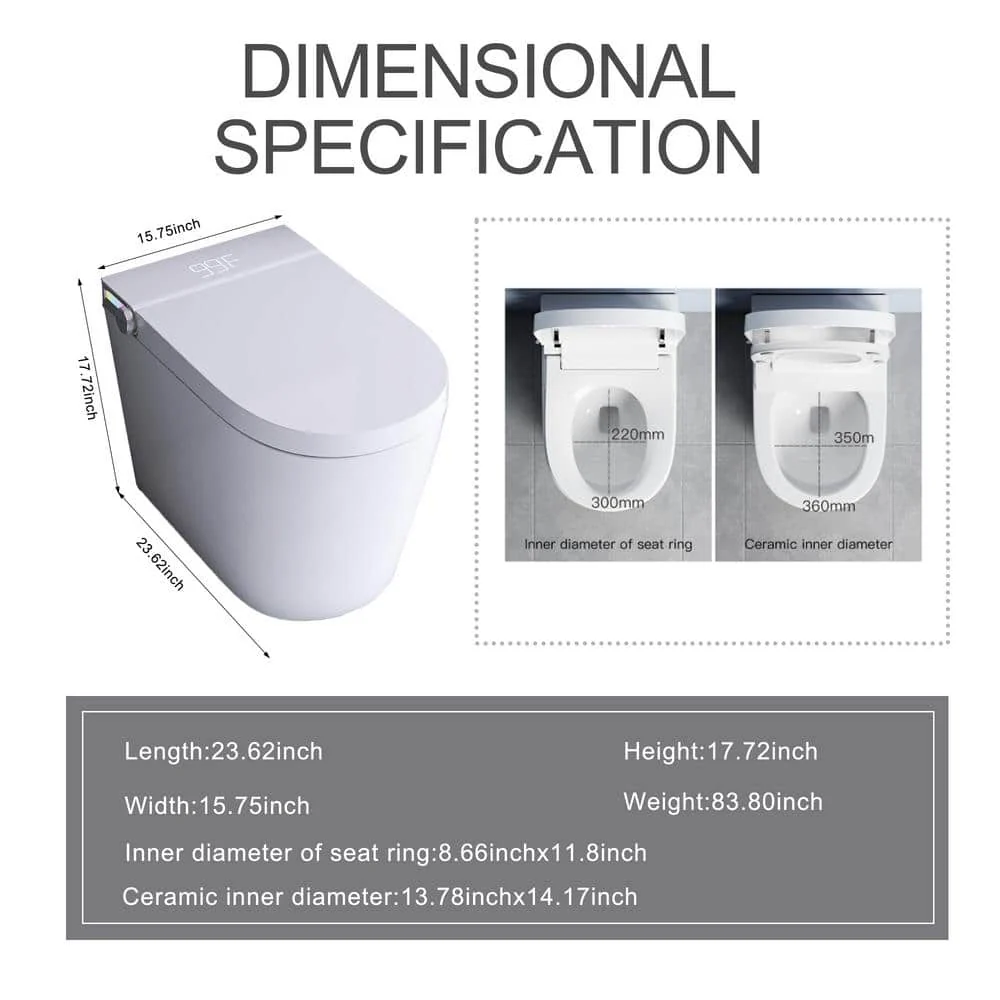 Boosicavelly Smart Bidet Toilet 1.19 GPF in White with Night Light and Remote Control - Image 2