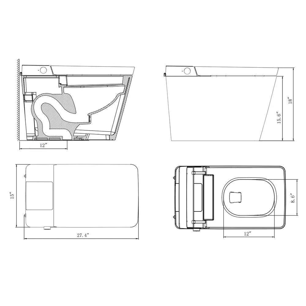 Boosicavelly Square Bidet Toilet with Heated, Deodorizing, Soft Close - FZUBTO4-W - Image 4