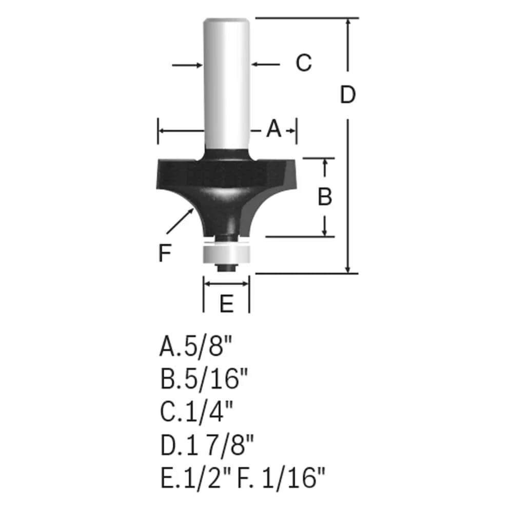 Bosch 1/16-in Carbide-Tipped Roundover Router Bit, 1/4-in Shank - Image 4