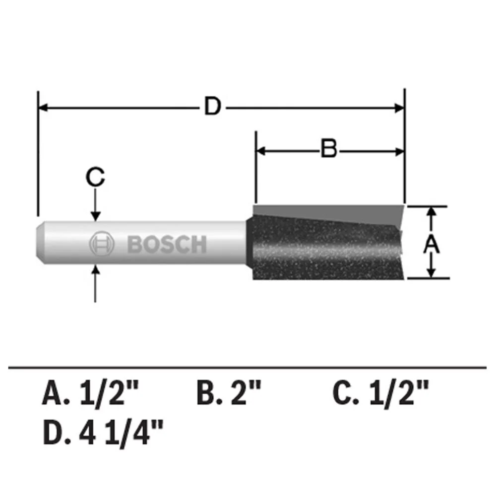 Bosch 1/2-in Carbide-Tipped Straight Router Bit, 2-in Cutting Length, 4.25-in OAL - Image 2
