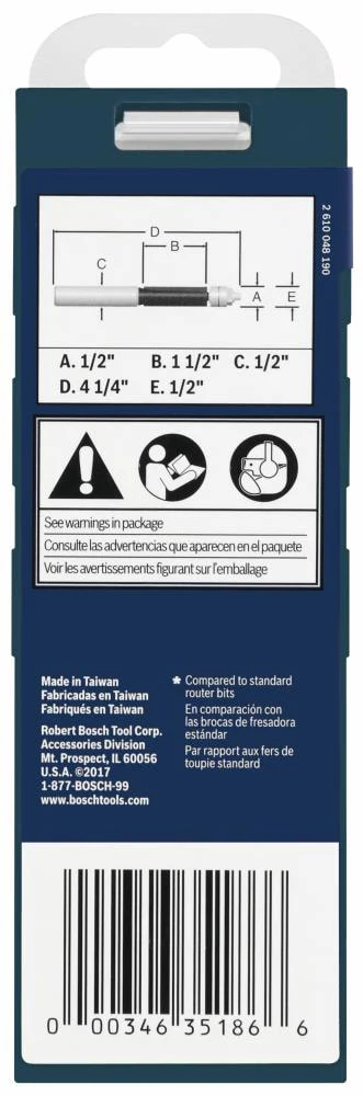 Bosch 1/2-in Carbide-Tipped Trimming/Template Router Bit, 1-1/2-in Cut Length, 1/2-in Shank - Image 4