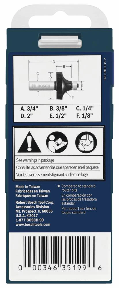 Bosch 1/8-in Carbide-Tipped Roundover Router Bit, 1/4-in Shank, 3/4-in OD - Image 4