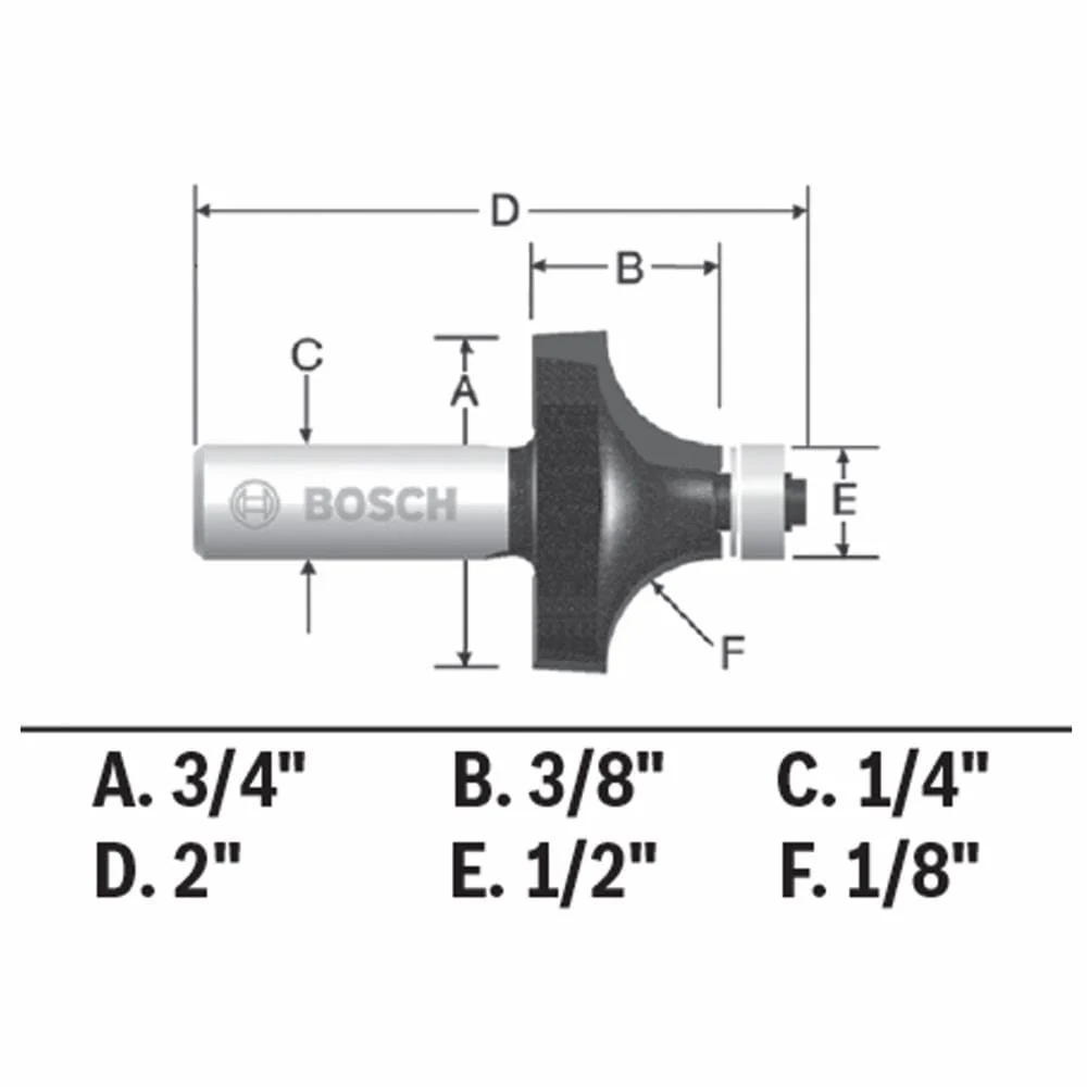 Bosch 1/8-in Carbide-Tipped Roundover Router Bit, 1/4-in Shank, 3/4-in OD - Image 6