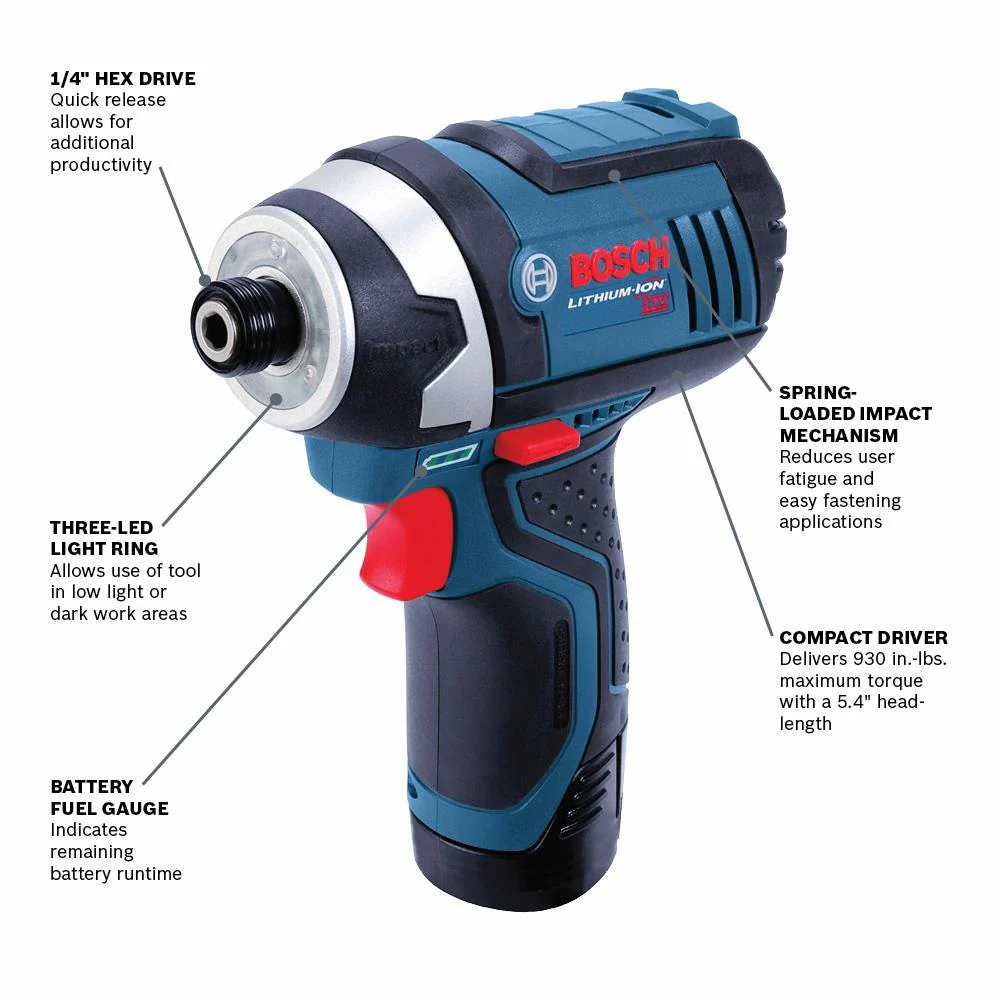Bosch 12-Volt Max 1/4-in Variable Speed Cordless Impact Driver, Bare Tool (PS41BN) - Image 2