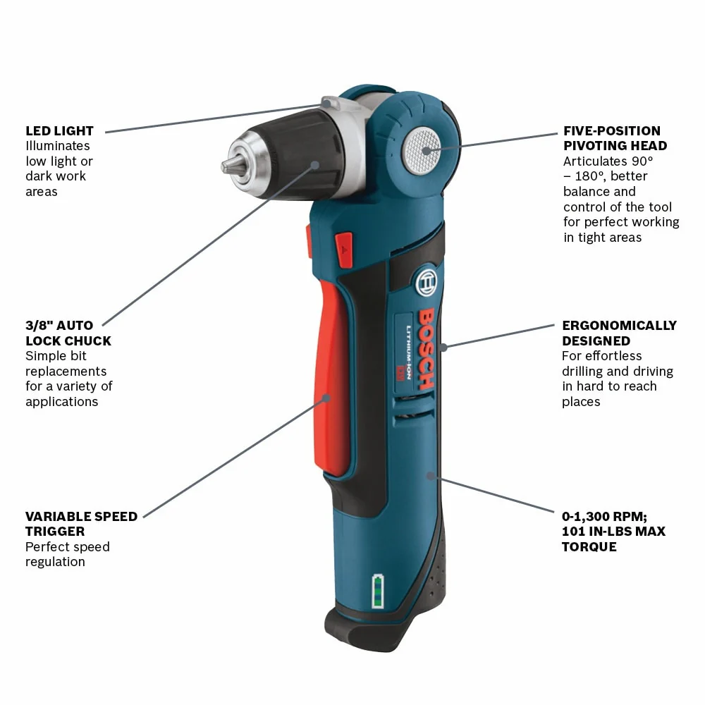 Bosch 12V Max 3/8-in Pivoting-Head Cordless Drill/Driver Kit with Charger and 1 Battery - Image 2