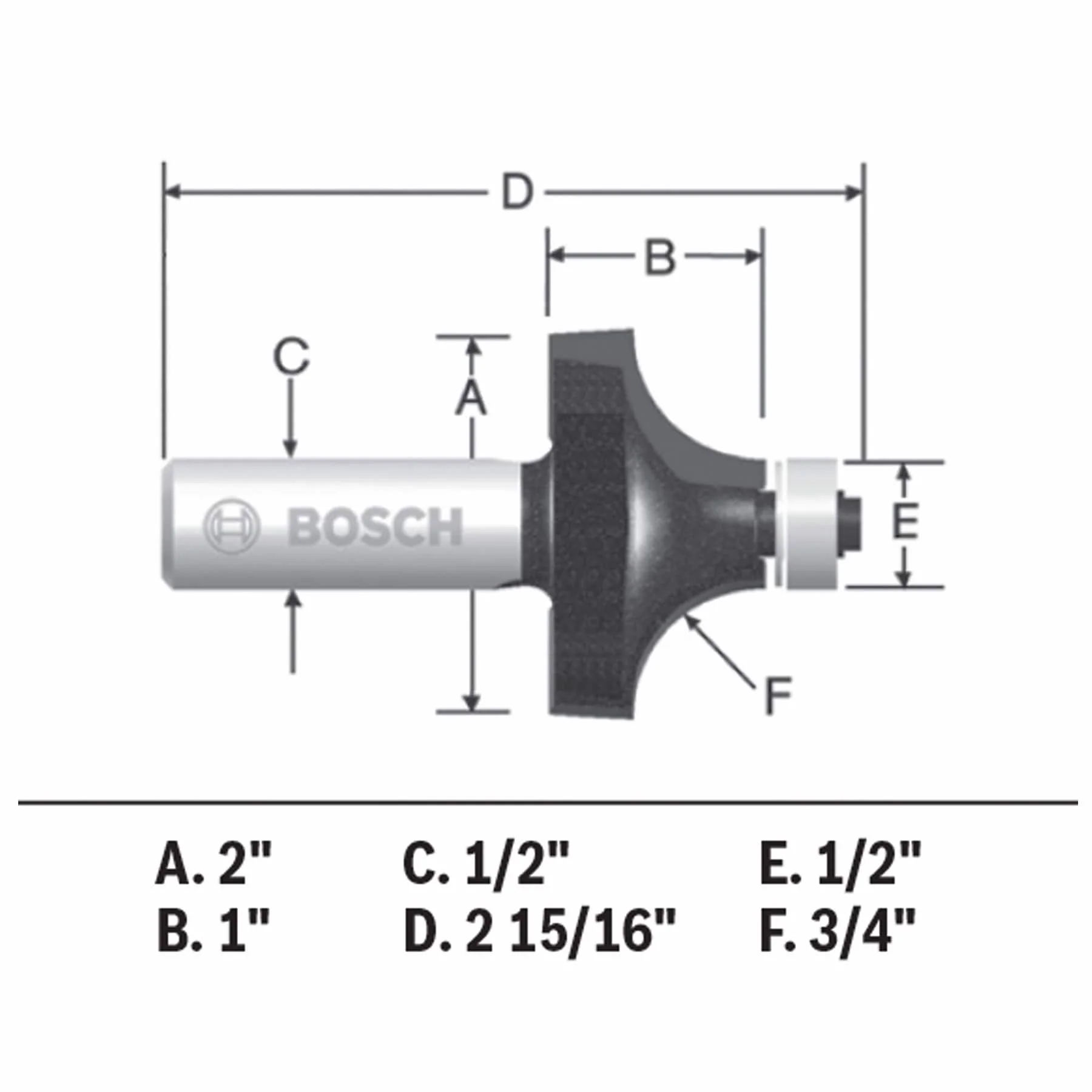 Bosch 3/4-in Carbide-Tipped Roundover Router Bit, 1/2-in Shank - Image 5