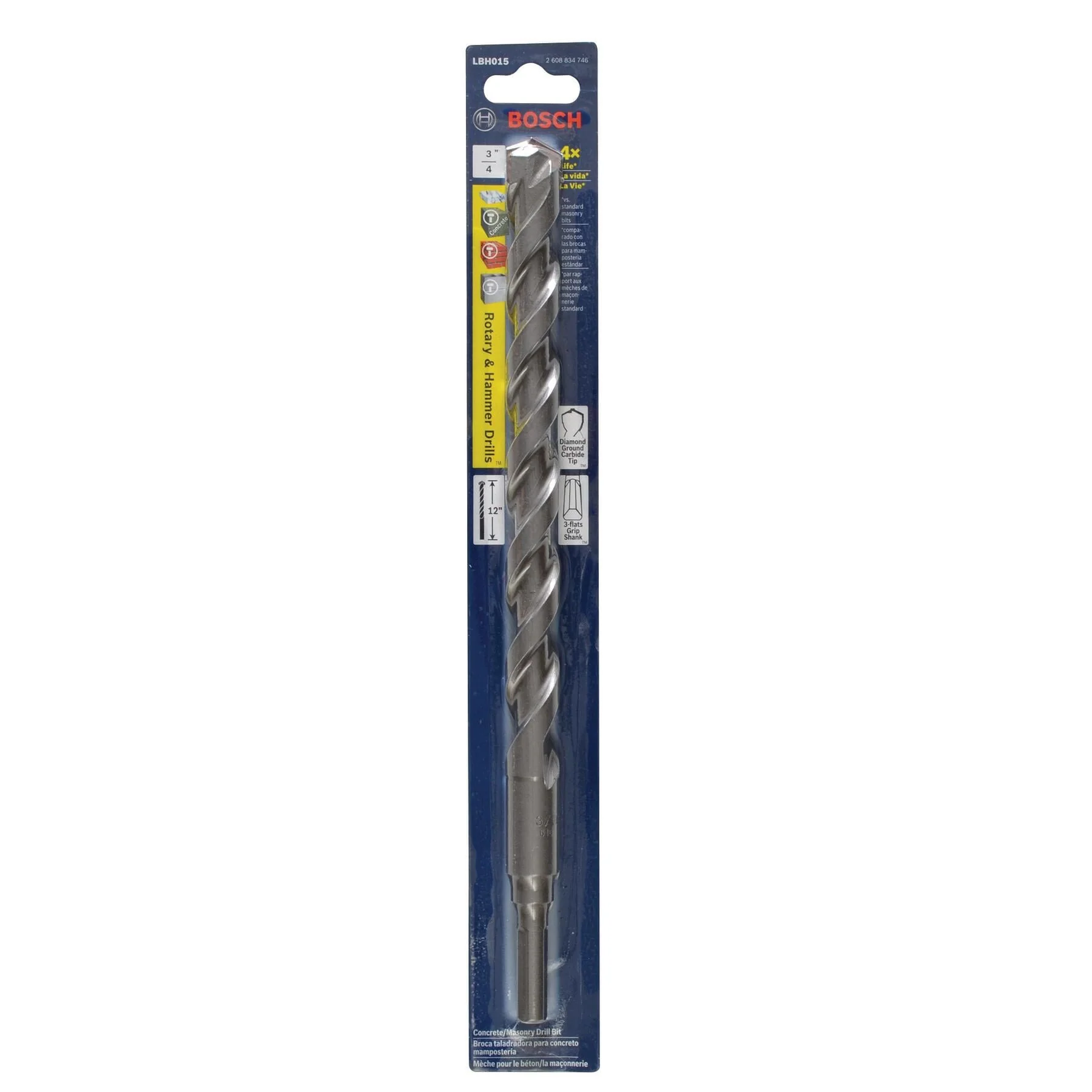 Bosch 3/4-in x 12-in HSS Round Hammer Drill Masonry Bit, Carbide Tip - Image 2