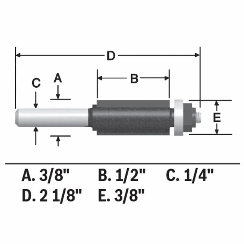 Bosch 3/8-in Carbide-Tipped Flush Trimmer Router Bit, 1/4-in Shank, 1/2-in Cut Length - Image 5