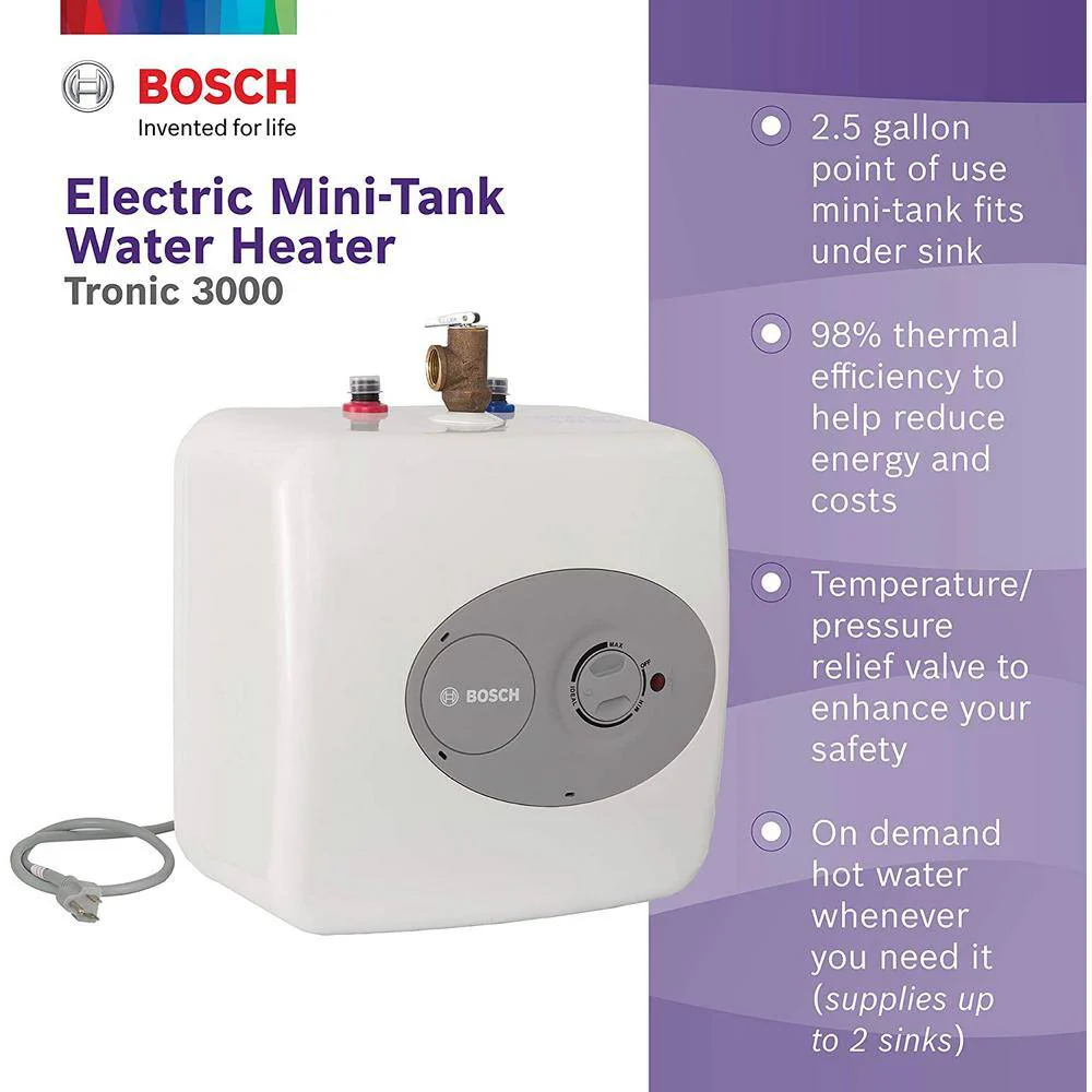 Bosch 4 Gal. Mini-Tank Electric Water Heater, Tronic 3000 — 3-Pack - Image 4