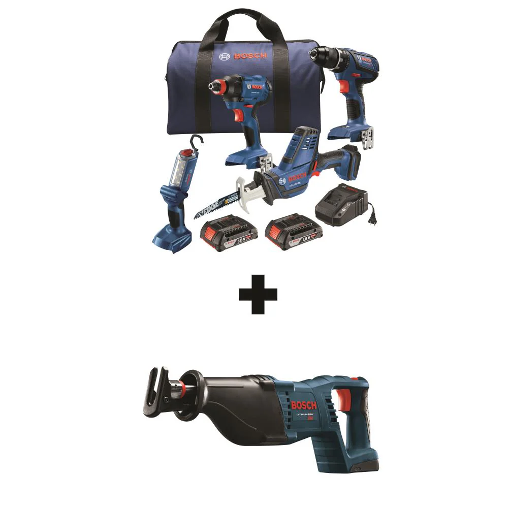 Bosch 5-Tool 18-Volt Power Tool Combo Kit with Soft Case, Charger and 2 Batteries Included