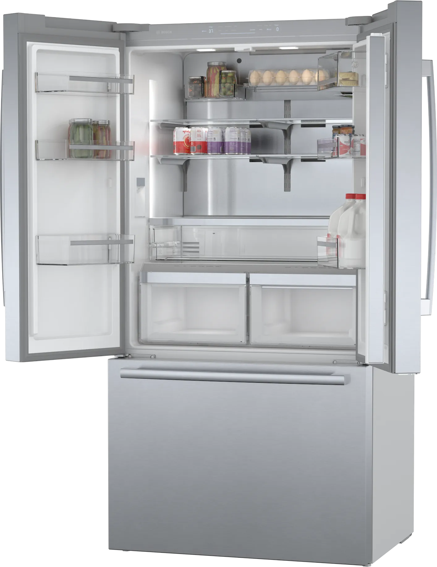 Bosch 800 Series 36 in. 21 cu. ft. French 3-Door Counter-Depth Refrigerator, Stainless Steel, Dual Compressor (B36CT80SNS) - Image 3