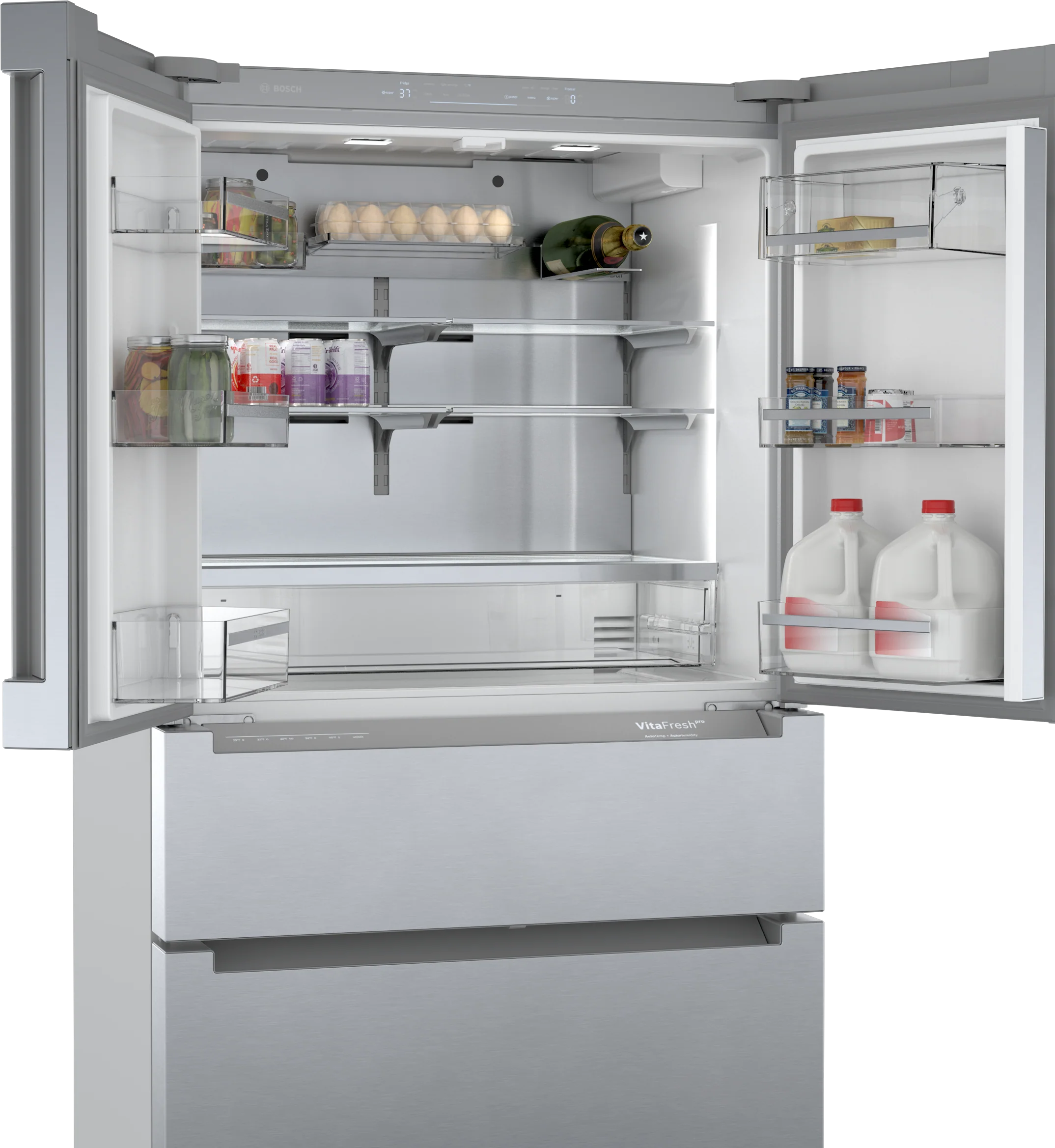 Bosch 800 Series 36 in. 21 cu. ft. French 4-Door Refrigerator, Stainless Steel, Dual Compressor, Counter-Depth