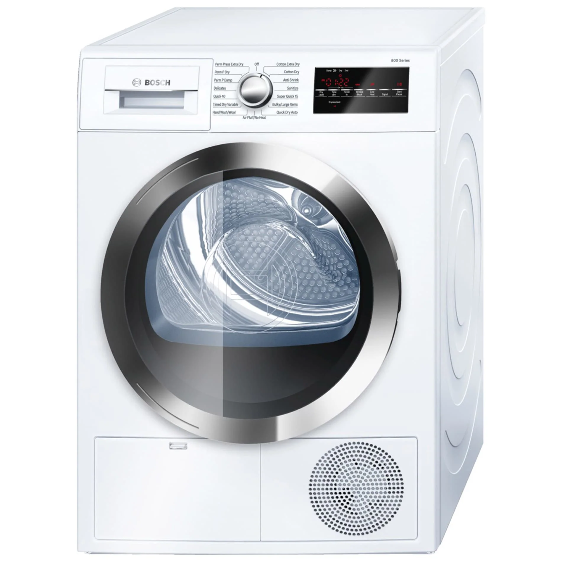 Bosch 800 Series 4-cu ft Stackable Ventless Electric Dryer, White/Chrome, ENERGY STAR, WTG86402UC